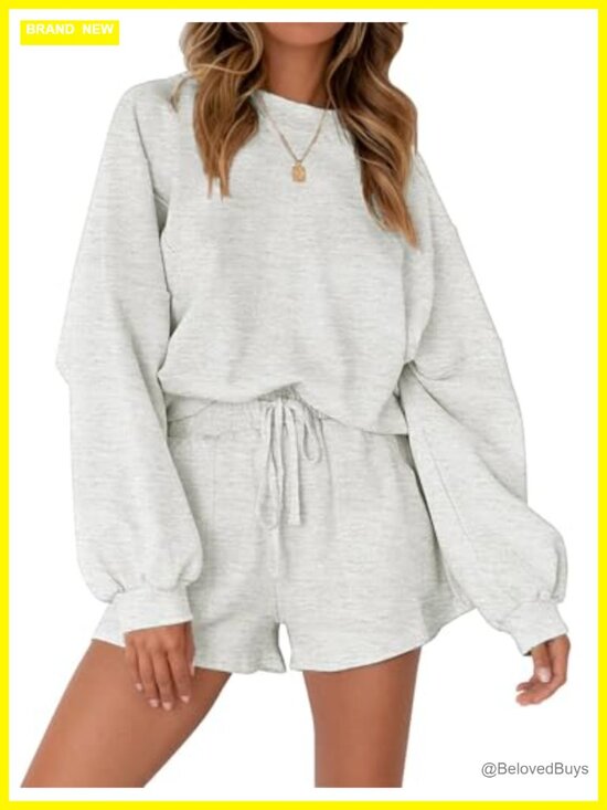Other - Oversized Batwing Sleeve Lounge Set Top and Shorts 2 Piece Sweat Set